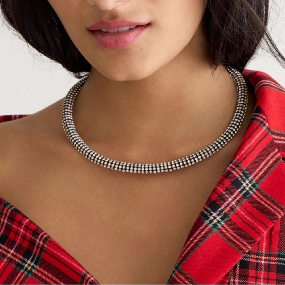 J.Crew Silver Rhinestone Choker Necklace